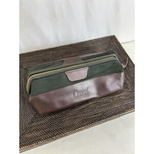 Orvis Battenkill Green Canvas Brown Leather Travel Hinged Toiletry Bag Dopp Kit